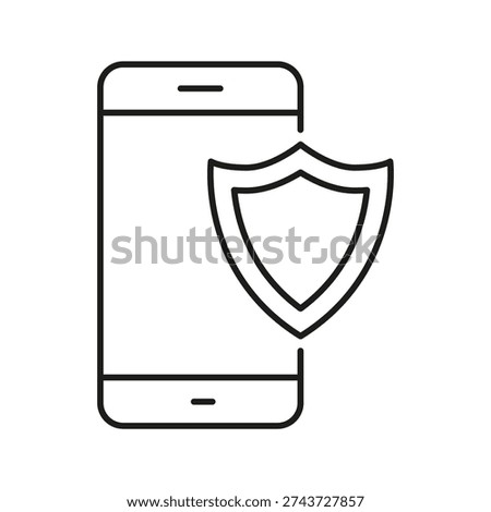 Smartphone With Shield Line Icon. Mobile Security, Data Protection, And Privacy Assurance Outline Symbol. Cybersecurity Measures. Editable Stroke. Isolated Vector Illustration.