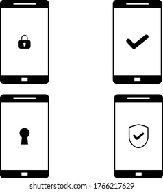 Smartphone con escudo y bloqueo de icono móvil. Ilustración simple de vector de diseño plano para aplicaciones de seguridad móvil, antivirus, antimalware, uso web