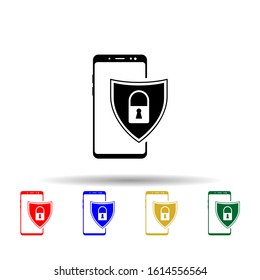 Smartphone, shield, lock multi color style icon. Simple glyph, flat vector of mobile concept icons for ui and ux, website or mobile application