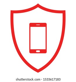 Smartphone and shield on white