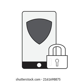 Ein Smartphone mit Schild und Schloss - das Konzept der Cyber-Sicherheit - Privatschutz - Technologie, Vektorsymbol , Symbol