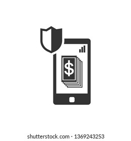 Smartphone, shield, safe money vector icon. Security vector icon