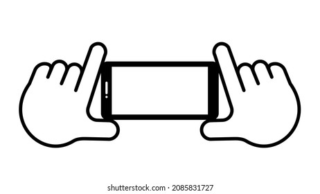 Smartphone Shooting Icon. Holding Smartphone With Both Hands.