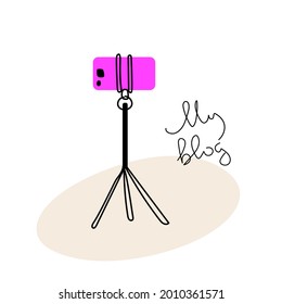 A smartphone for shooting a video blog. Video player handheld cellular smartphone flat vector illustration. A smartphone for a blogger.