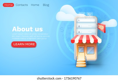 Smartphone shop application, web market banner, sale online. Vector illustration