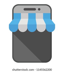 Smartphone with shop design representing m-commerce