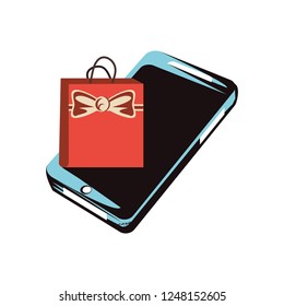 smartphone with shopping bag