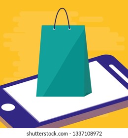 smartphone with shopping bag ecommerce