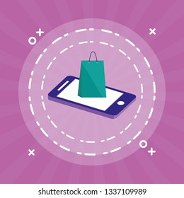 smartphone with shopping bag ecommerce