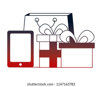 smartphone shopping bag gift boxes ecommerce