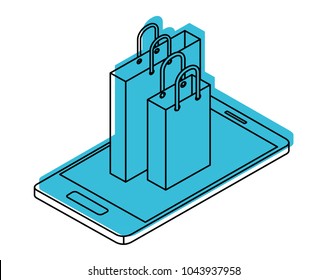 smartphone with shopping bag isometric icon