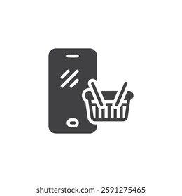 Smartphone with a shopping basket vector icon. filled flat sign for mobile concept and web design. Virtual Store glyph icon. Online mobile shopping symbol, logo illustration. Vector graphics