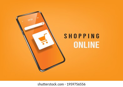 smartphone and shopping cart icon for shopping online concept