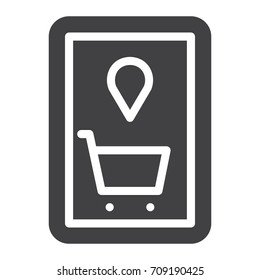 Smartphone with shopping cart icon vector, filled flat sign, solid pictogram isolated on white. Symbol, logo illustration