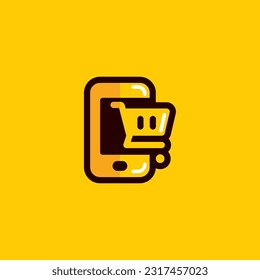 Smartphone Shopping Cart Icon Yellow Editable Color Vector