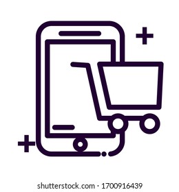 Smartphone mit Shopping-Line-Stil Symbol Vektorillustration Design