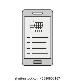 Smartphone with Shopping Cart, A mobile device displaying an online shopping cart, representing e-commerce and digital transactions.