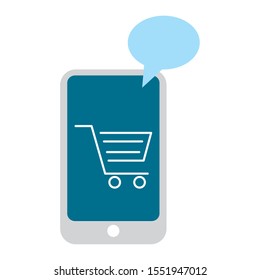 smartphone with shopping cart and speech bubble vector illustration design