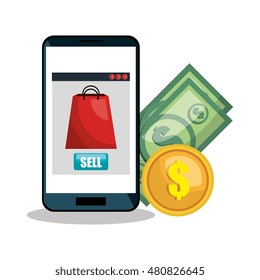 smartphone shopping e-commerce isolated
