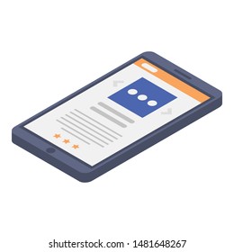 Smartphone shopping icon. Isometric of smartphone shopping vector icon for web design isolated on white background