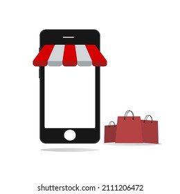 Smartphone shopping online with shopping bag. Vector illustration. Eps10