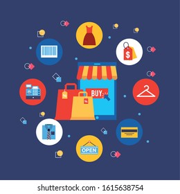 smartphone with shopping online technology vector illustration design