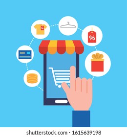 smartphone with shopping online technology vector illustration design