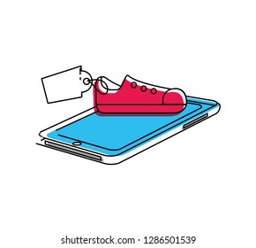 smartphone shopping with tennis shoe