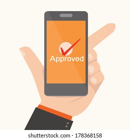 Smartphone Showing Approval,Online payments concept