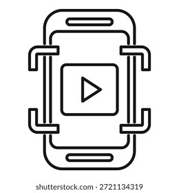 Smartphone showing augmented reality video interface with play button, outline style icon