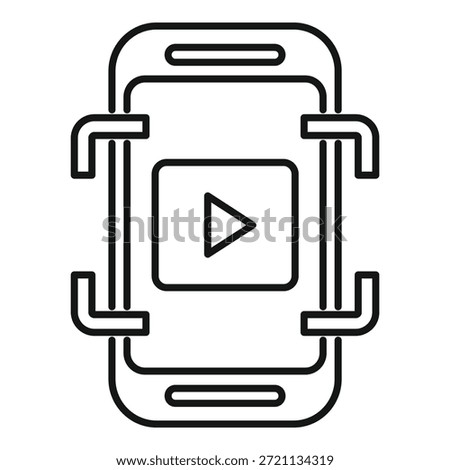 Smartphone showing augmented reality video interface with play button, outline style icon