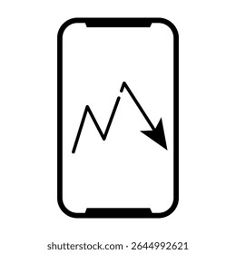 Smartphone que muestra el icono de gráfico en declive