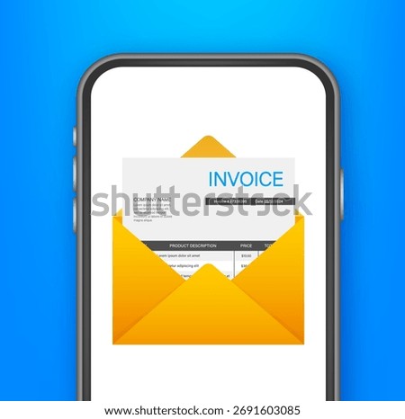 Smartphone showing email invoice in opened envelope