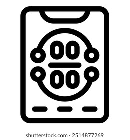 Smartphone que muestra la tabla de la prueba del ojo, concepto de la prueba ocular en línea