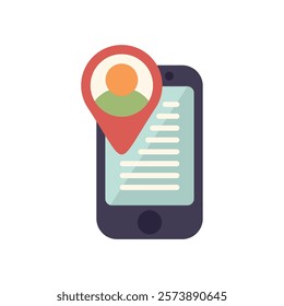 Smartphone is showing location tracking app with map pin over screen indicating user location