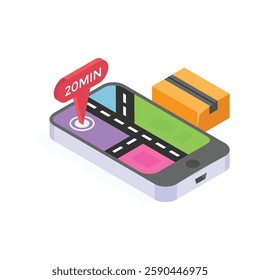 A smartphone showing location-based delivery with estimated time.