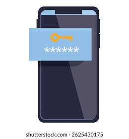 Smartphone is showing a password field with asterisks and a key icon, representing secure access and data protection