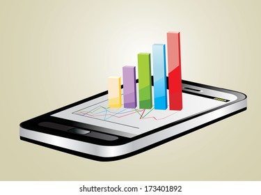 Smartphone showing a spreadsheet with some 3d charts over it