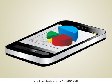 Smartphone showing a spreadsheet with some 3d charts over it