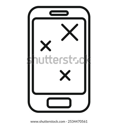 Smartphone showing three cross marks on the screen, in black and white