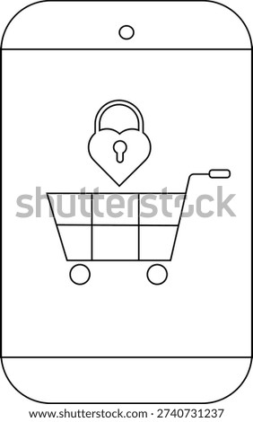 A smartphone shows a shopping cart below a heartshaped padlock