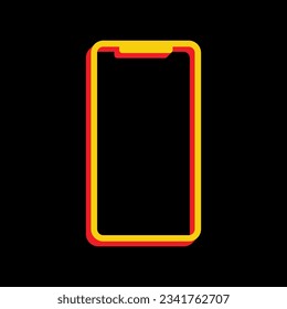 Smartphone sign. 3D Extruded Yellow Icon with Red Sides a Black background. Illustration.