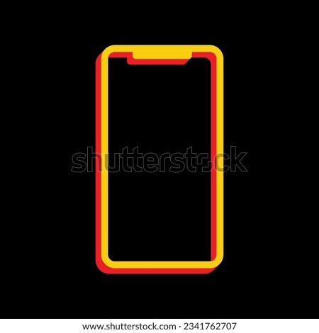 Smartphone sign. 3D Extruded Yellow Icon with Red Sides a Black background. Illustration.