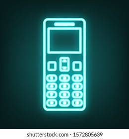 Smartphone sign. Cyan neon icon in the dark. Bluring. Luminescence. Illustration.