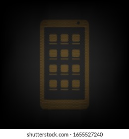Smartphone sign. Icon as grid of small orange light bulb in darkness. Illustration.
