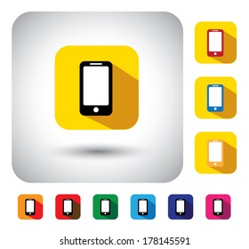 smartphone sign on button - flat design vector icon. This long shadows graphic symbol also represents modern communication device, personal organizer, mobile phone, cell phone, etc