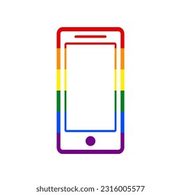 Smartphone sign. Rainbow gay LGBT rights colored Icon at white Background. Illustration.