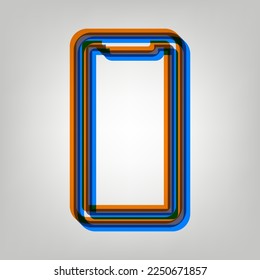 Smartphone sign. Stroked Icon in orange, azure and old lavender Colors at gray Background. Illustration.