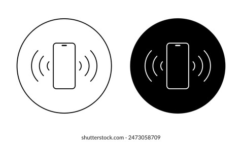 Smartphone mit Signalsymbol auf schwarzem Kreis. Vibrierendes Telefonkonzept