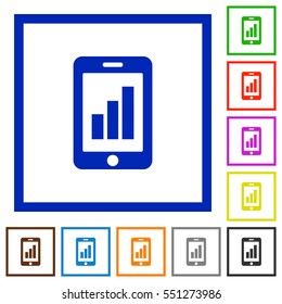 Smartphone signal strength flat color icons in square frames on white background